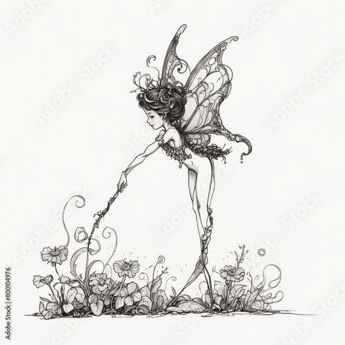 little flying fairy with the wings of a butterfly doing a small miracle with magic wand