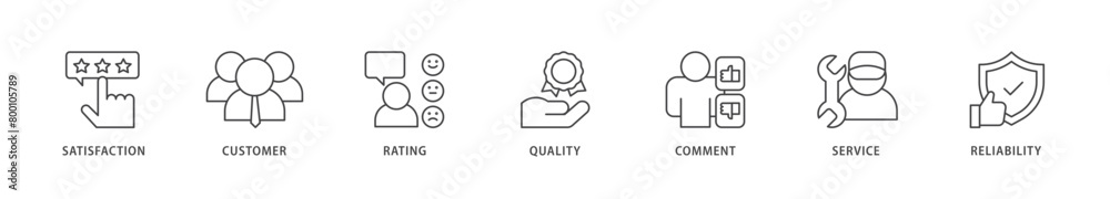 Feedback icons set collection illustration of satisfaction, customer, rating, quality, comment, service and reliability icon live stroke and easy to edit Feedback icons set collection illustration of satisfaction, customer, rating, quality, comment, service and reliability icon live stroke and easy to edit