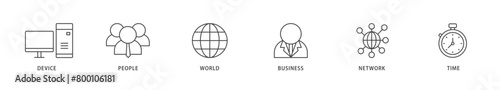 Internet of things icons set collection illustration of device, people, world, business, network and time icon live stroke and easy to edit 