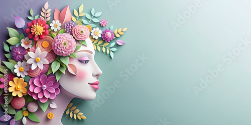 Beautiful illustration of face and flowers style paper cut  with copy space for international women's day © MRSCreative
