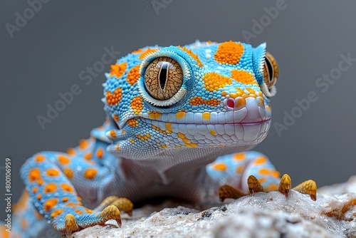 Tokay Gecko: Gripping onto a textured surface with its unique toe pads, showing versatility. photo