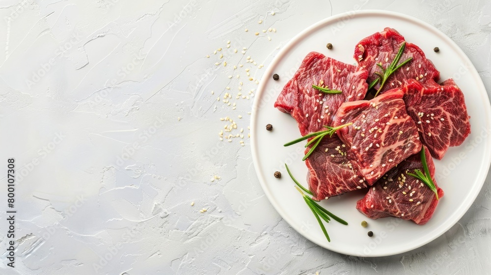 traditional oriental teriyaki beef on white plate isolated pink traditional oriental teriyaki beef on white plate isolated pink