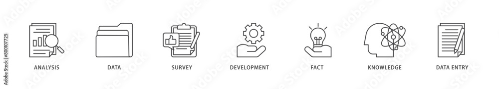 Research icons set collection illustration of analysis, data, survey, development, fact, knowledge and data entry icon live stroke and easy to edit Research icons set collection illustration of analysis, data, survey, development, fact, knowledge and data entry icon live stroke and easy to edit