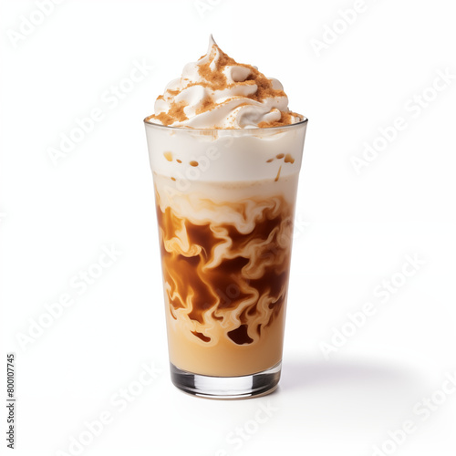 Coffee Against a pristine white background. Showcase the frothy and blended coffee delight