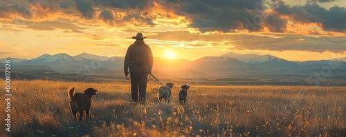 Man upland bird hunting with his dogs in the plains of northeastern Montana. photo