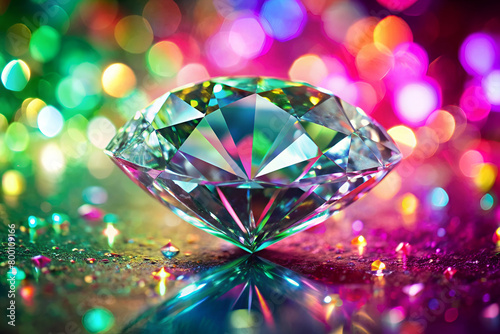 Close-up of Sparkling Diamond Against Vibrant Pink and Green Background