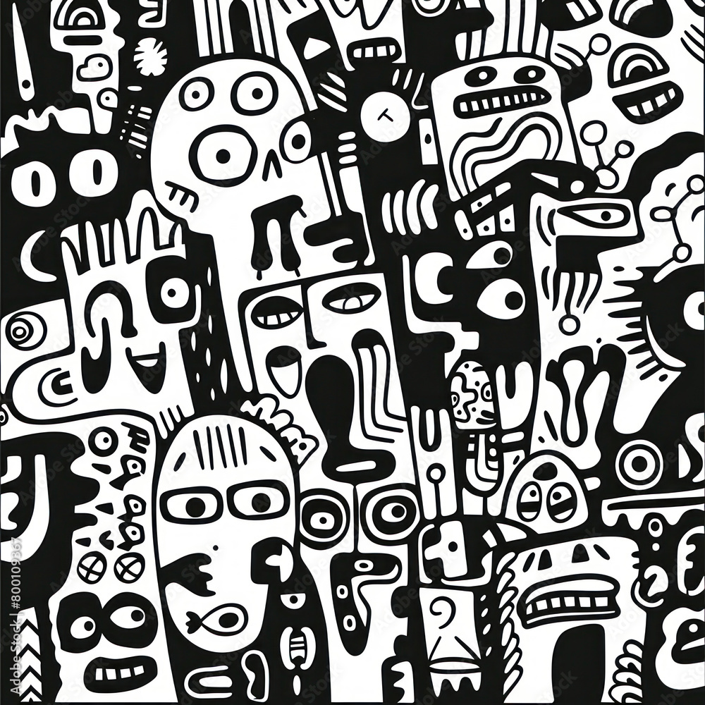 AI's creative prowess shines through in the intricate details of the abstract doodle art piece against a black and white background. AI's creative prowess shines through in the intricate details of the abstract doodle art piece against a black and white background.