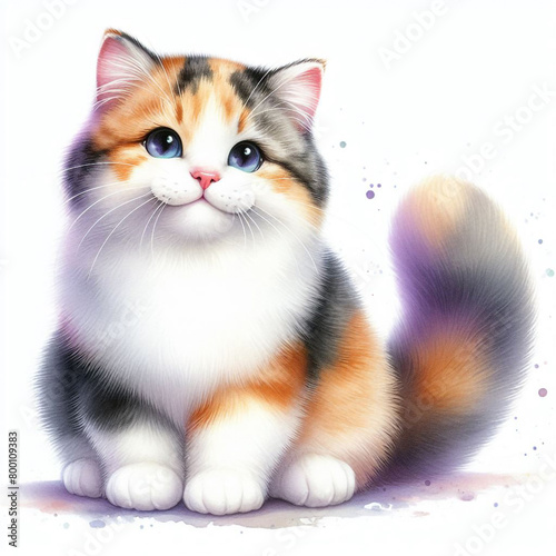 Graceful Whiskers: A Serene Watercolor Portrait of a Cat on a Pristine White Background