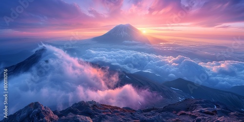 Inspirational Photograph of a Mountain Rising Above the Clouds. Dramatic Shot of the Natural World. photo