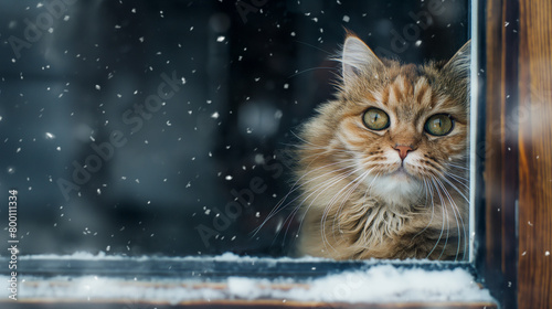 A cute furry kitty cat starring from the window