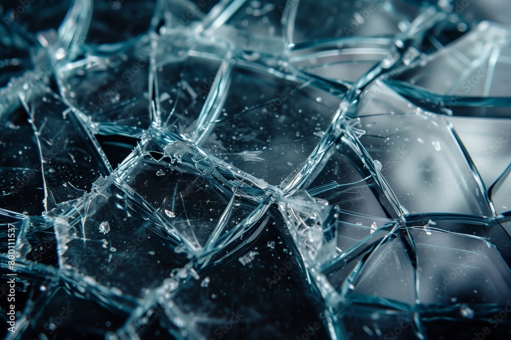 Detailed shattered glass on a dark surface Detailed shattered glass on a dark surface