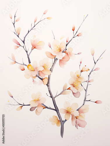 watercolor-style  branch with flowers  minimal