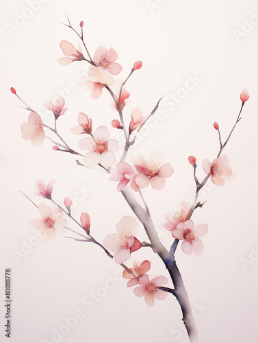 watercolor-style, branch with flowers, minimal