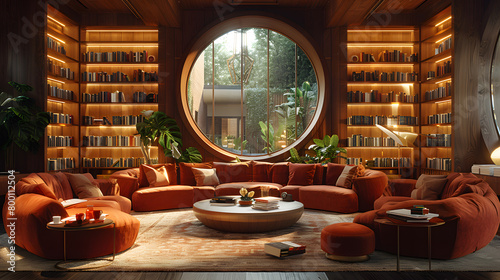 Cosy library room with a bookshelf, lamp, and comfortable club chair in a private home