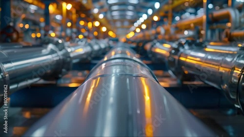Industrial Symphony: Gleaming Pipes in a High-Tech Facility. Concept Industrial Photography, Technology, Manufacturing, Factory, Industrial Aesthetics photo