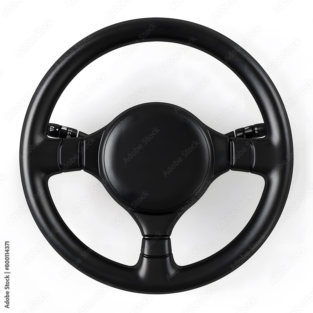 High-Quality 3D Rendering of a Black Car Steering Wheel Isolated on White background High-Quality 3D Rendering of a Black Car Steering Wheel Isolated on White background