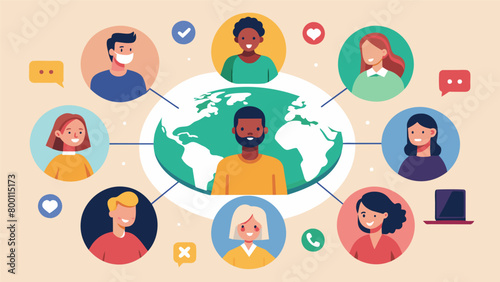 A virtual support group meeting with participants from different time zones showing the solidarity and global reach of the group.. Vector illustration