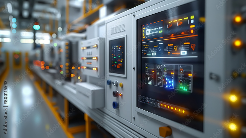 Electrical cabinet with electrical panels and energy measurement equipment inside, representing the concept of smart energy management Electrical cabinet with electrical panels and energy measurement equipment inside, representing the concept of smart energy management
