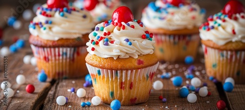 Red, white, and blue patriotic cupcakes and desserts for 4th of july national day celebration