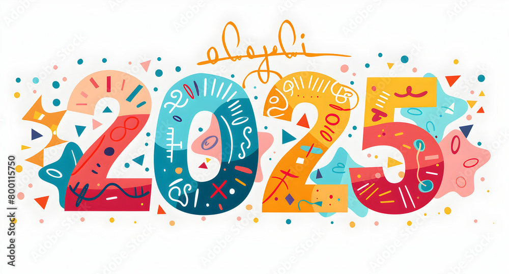 Fototapeta premium A colorful drawing of the number twenty-five. The drawing is full of shapes and colors, and it looks like it's celebrating the year twenty-five. Generative AI