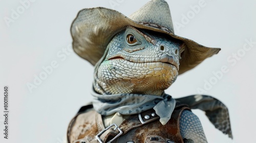 Whimsical Cowboy Lizard: A Hyper-Realistic Ode to the Wild West with a Reptilian Twist photo