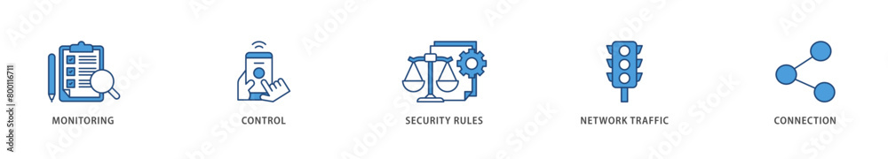 Firewall icons set collection illustration of monitoring, control, security rules, network traffic and connection icon live stroke and easy to edit Firewall icons set collection illustration of monitoring, control, security rules, network traffic and connection icon live stroke and easy to edit