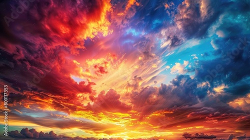 A dramatic sky ablaze with colors during sunset, evoking a sense of awe and wonder at the divine on Ascension Day. 8k, realistic, full ultra HD, high resolution, cinematic photography ar 16:9