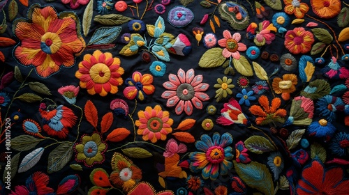 Embroidered floral patterns on the material