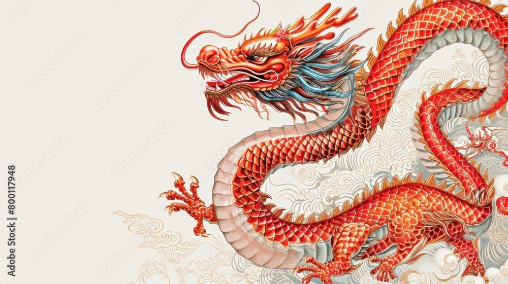 Poster design with copy space of vector illustration of Chinese zodiac dragon as the mythical animal in Eastern Asia culture. Poster design with copy space of vector illustration of Chinese zodiac dragon as the mythical animal in Eastern Asia culture.
