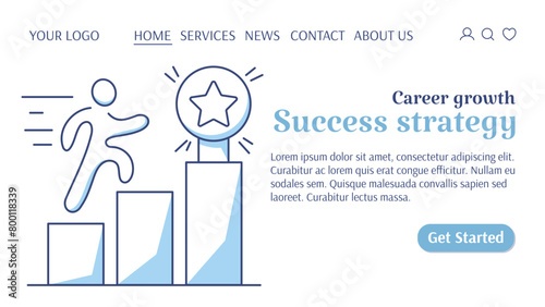 Human runs up the career ladder to an award. Career growth, professional development, business and success strategy of progress. Vector template for web, banner, landing page, website, startup.