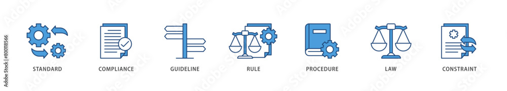 Regulation icons set collection illustration of standard, compliance, guideline, rule, procedure, law and constraint icon live stroke and easy to edit 
