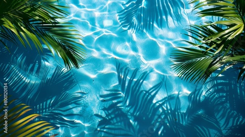 Shadow of palm leaves on blue water