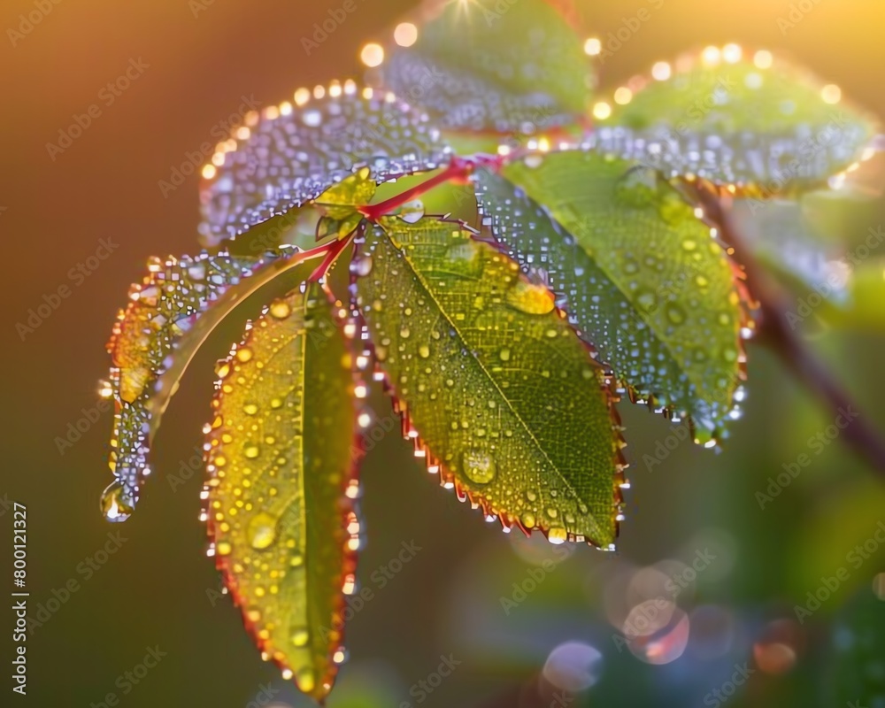 Green leaf with morning dew on a blurred background close-up. Green leaf with morning dew on a blurred background close-up.
