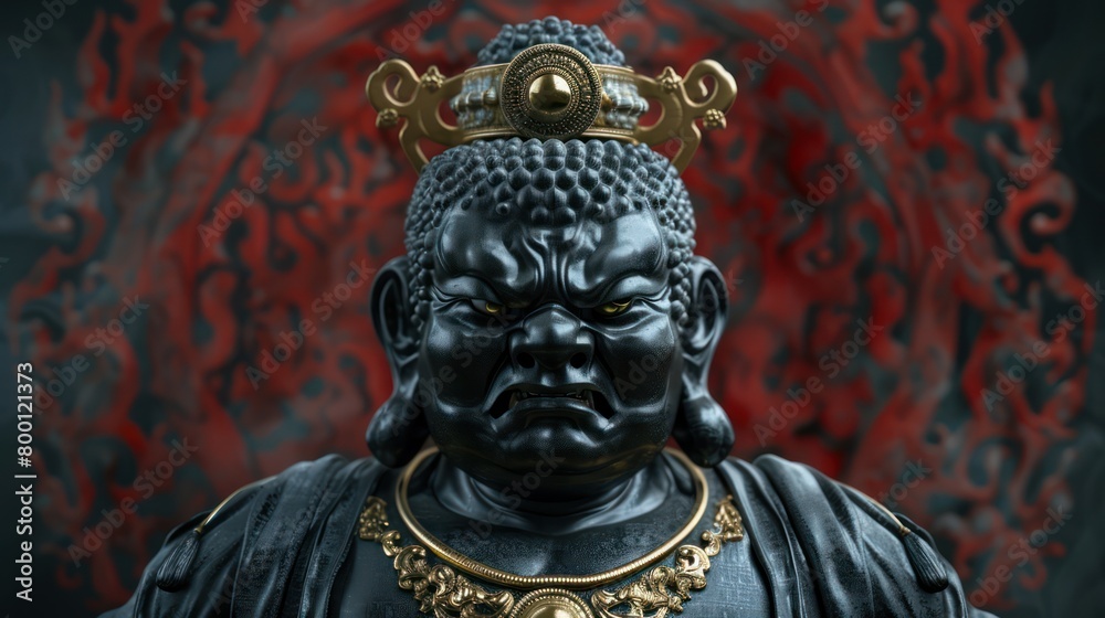 Angry 3D Buddha. Contemporary abstract art. Isolated background