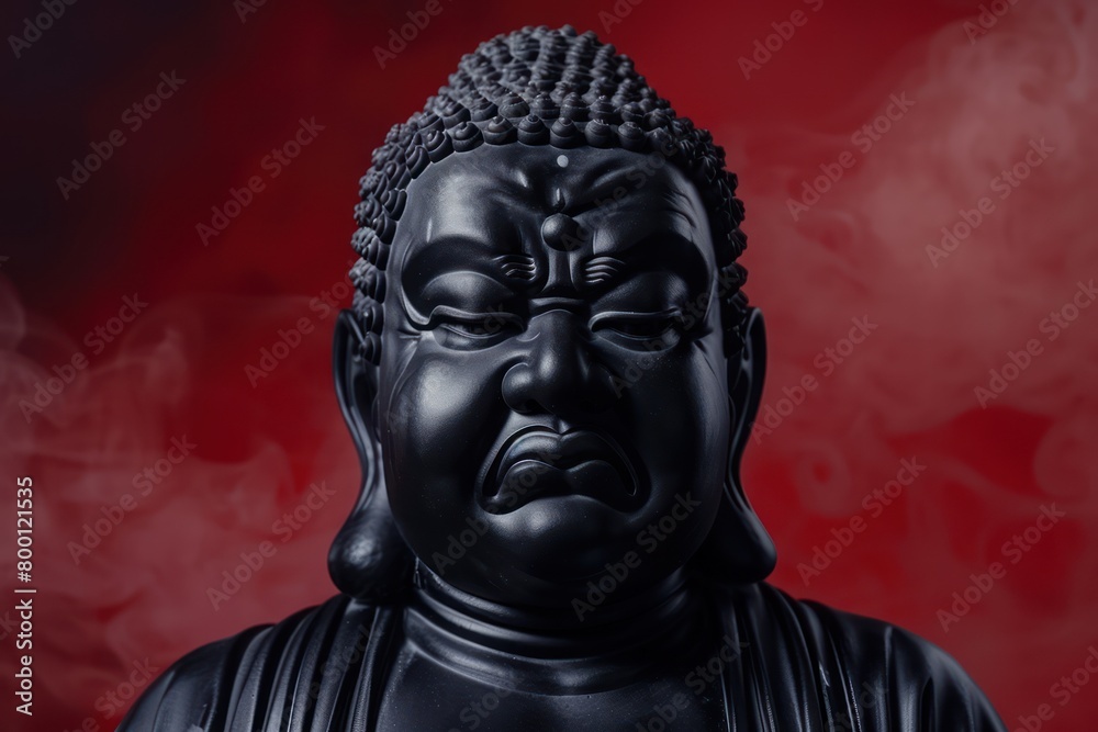 Angry 3D Buddha. Contemporary abstract art. Isolated background