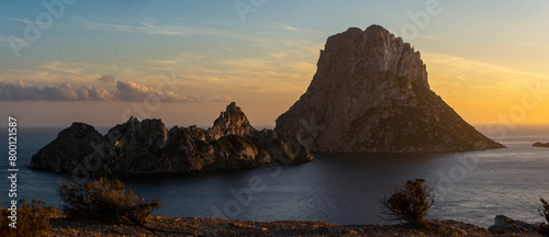 Panoramic view of Es Vedra and Es Vendrell islands from Es Vedra mirador cliff, Sant Josep de Sa Talaia, Ibiza, Balearic Islands, Spain
 photo