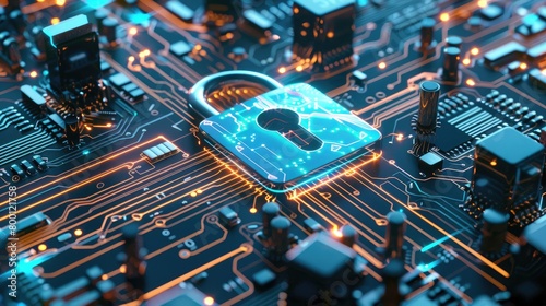 Enhancing Cyber Security: Digital Lock Symbol on Circuit Board Background