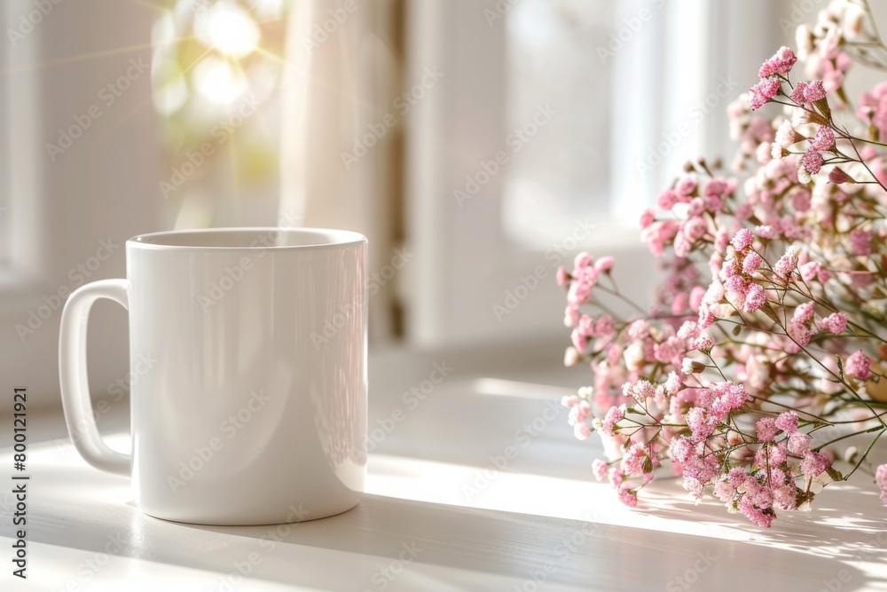 White Blank Mug Mockup in Photographic Scene created with Generative AI White Blank Mug Mockup in Photographic Scene created with Generative AI