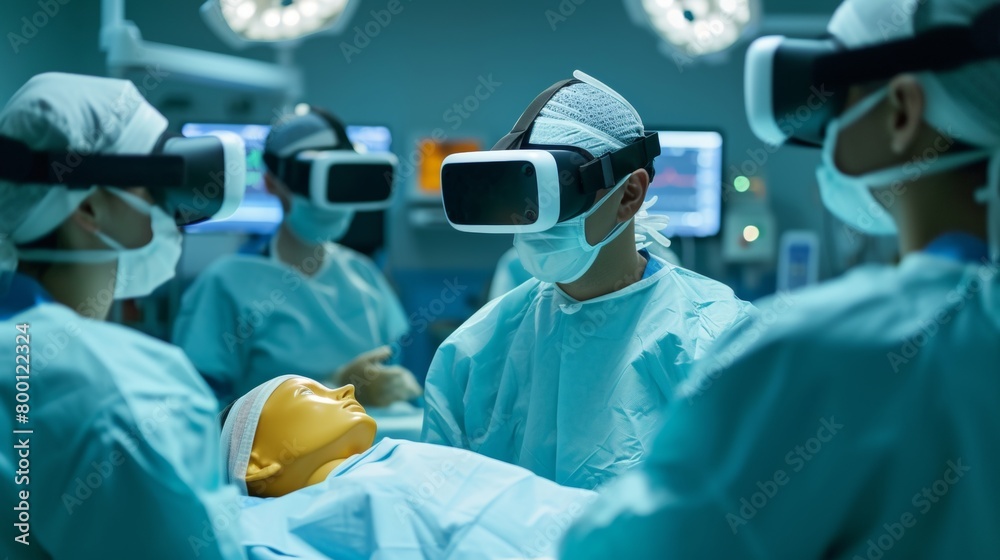 Medical doctors doing virtual training with the help of VR technology. Medical doctors doing virtual training with the help of VR technology.