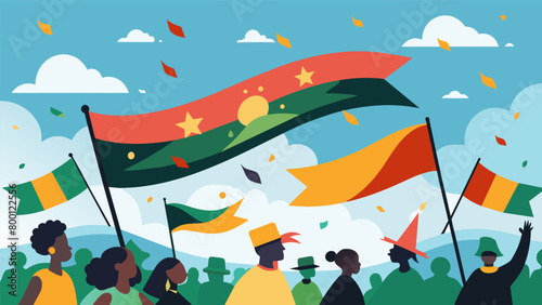 Banners flutter in the air displaying powerful messages celebrating freedom and honoring ancestors on the Juneteenth parade route.. Vector illustration