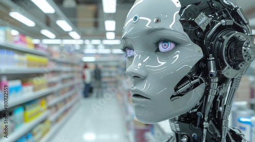 Humanoid robot working in drugstore