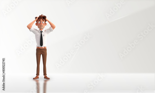 3d cartoon bussiness man touched his head and was confused ,copy space background
