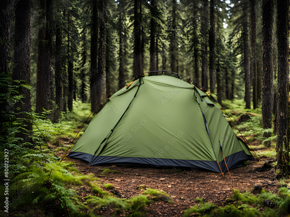 Camping in the forest, setting up camping tents, camping in the wilderness, outdoor sports, getting close to nature Camping in the forest, setting up camping tents, camping in the wilderness, outdoor sports, getting close to nature