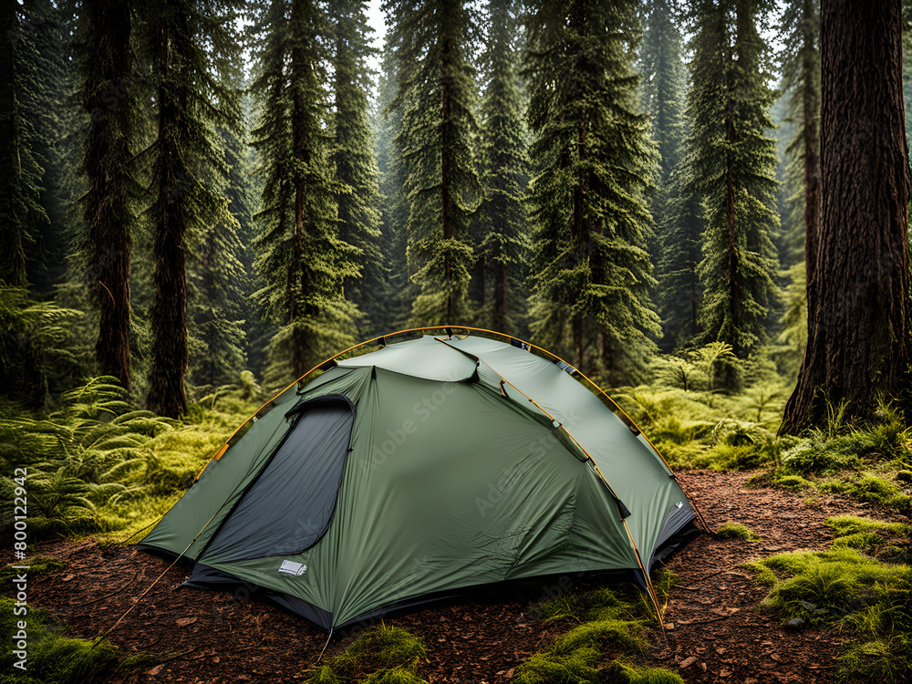 Camping in the forest, setting up camping tents, camping in the wilderness, outdoor sports, getting close to nature