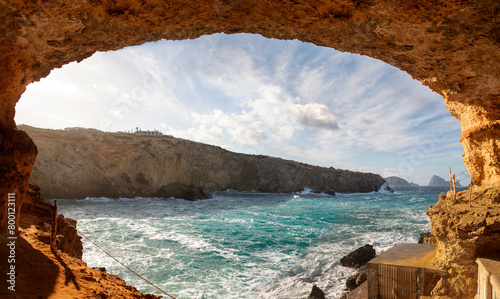 Obraz na płótnie Panoramic view of Sa Figuera cave near cala Comte beach, Sant Josep de Sa Talaia