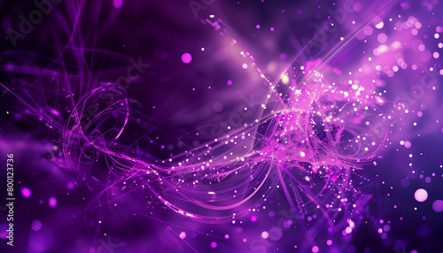 abstract background, twists and turns of light purple lines and white particles on a dark purple background, wide 16:9