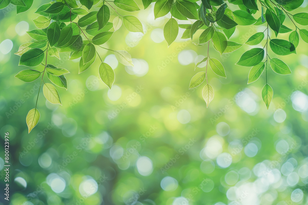 Spring background with blurred green leaves and bokeh light effect, representing a spring nature concept Spring background with blurred green leaves and bokeh light effect, representing a spring nature concept
