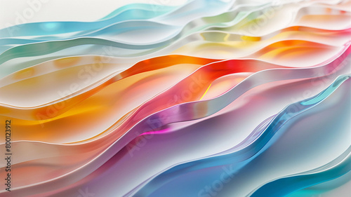 Mesmerizing multicolored glass background with wavy shapes, beautifully showcased on a pure white canvas