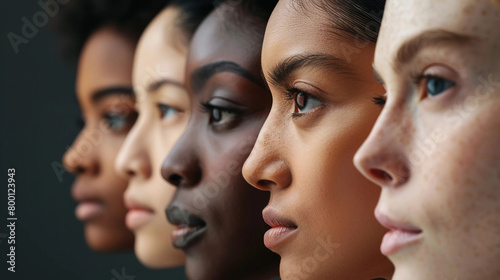 Close-up of a Diverse Group of Women's Faces Viewed From an Angle