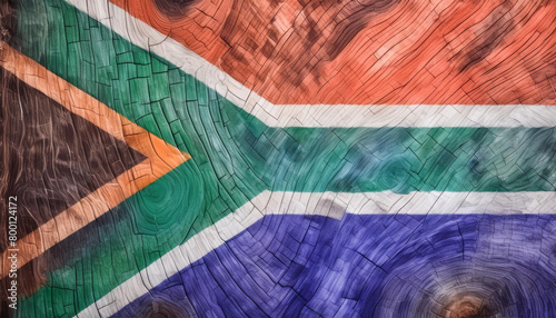 South African Flag Background with a wood texture